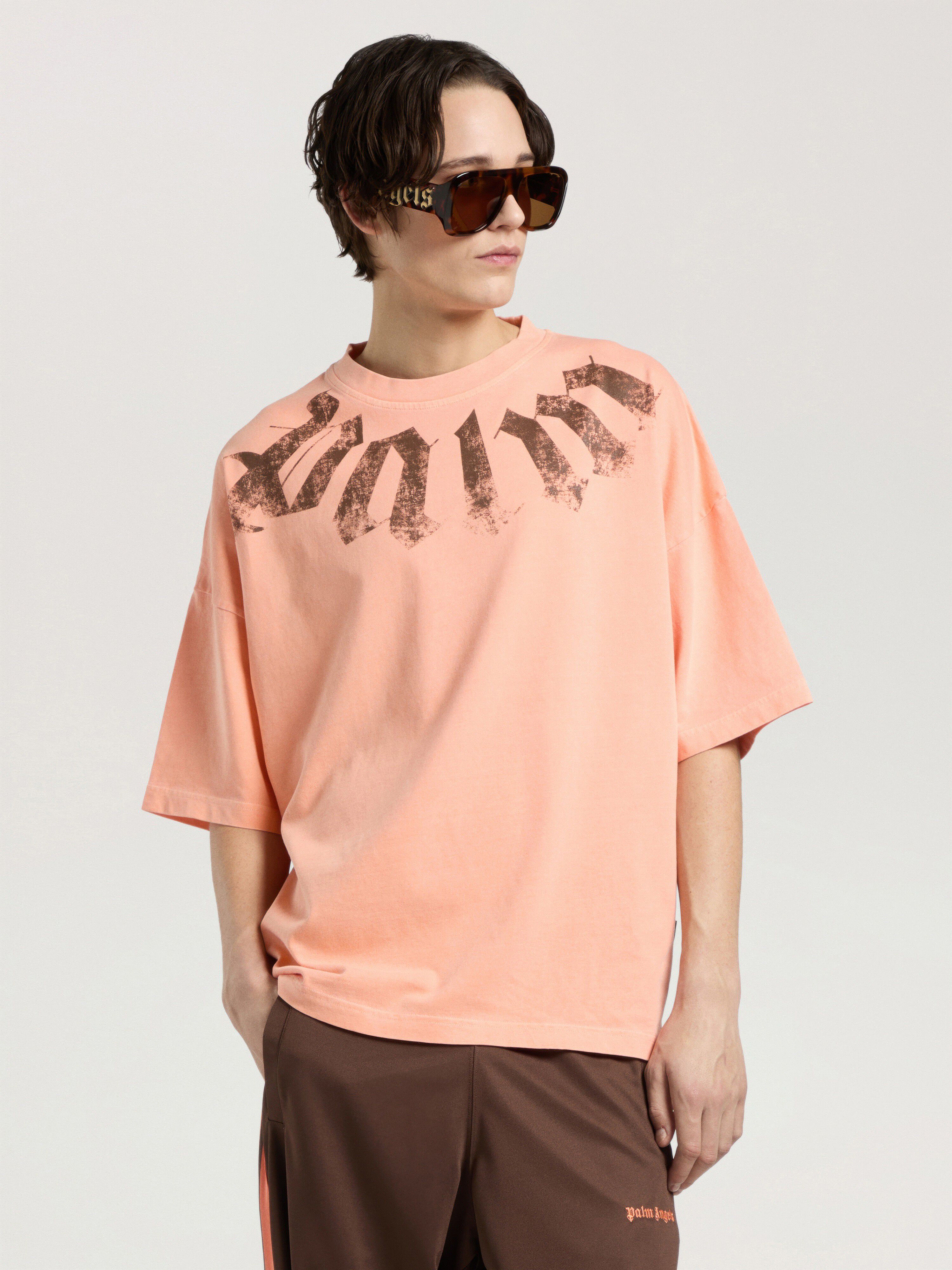 PALM ANGELS Big Neck Logo Loose Tee PEACH ORANGE - BROWN PAMAA03F26JR01