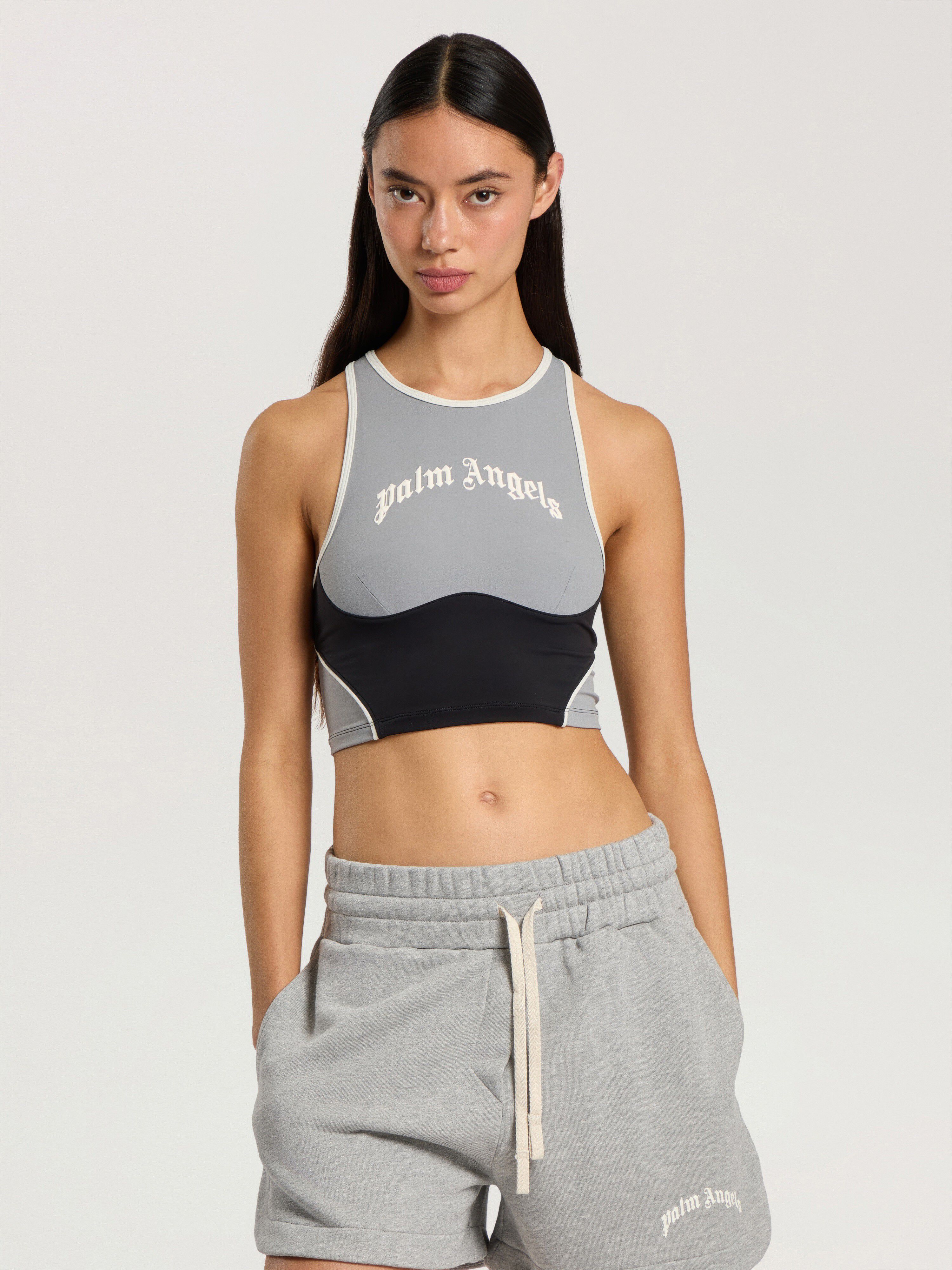 Curved Logo Colour-Block Tank Top PALM ANGELS Curved Logo Colour-Block Tank Top BLACK - GREY PAWVO03F26FB01