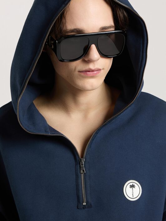 PALM ANGELS Palm Deco Loose Hoodie NAVY BLUE - OFF WHITE PAMBB08W26FL01