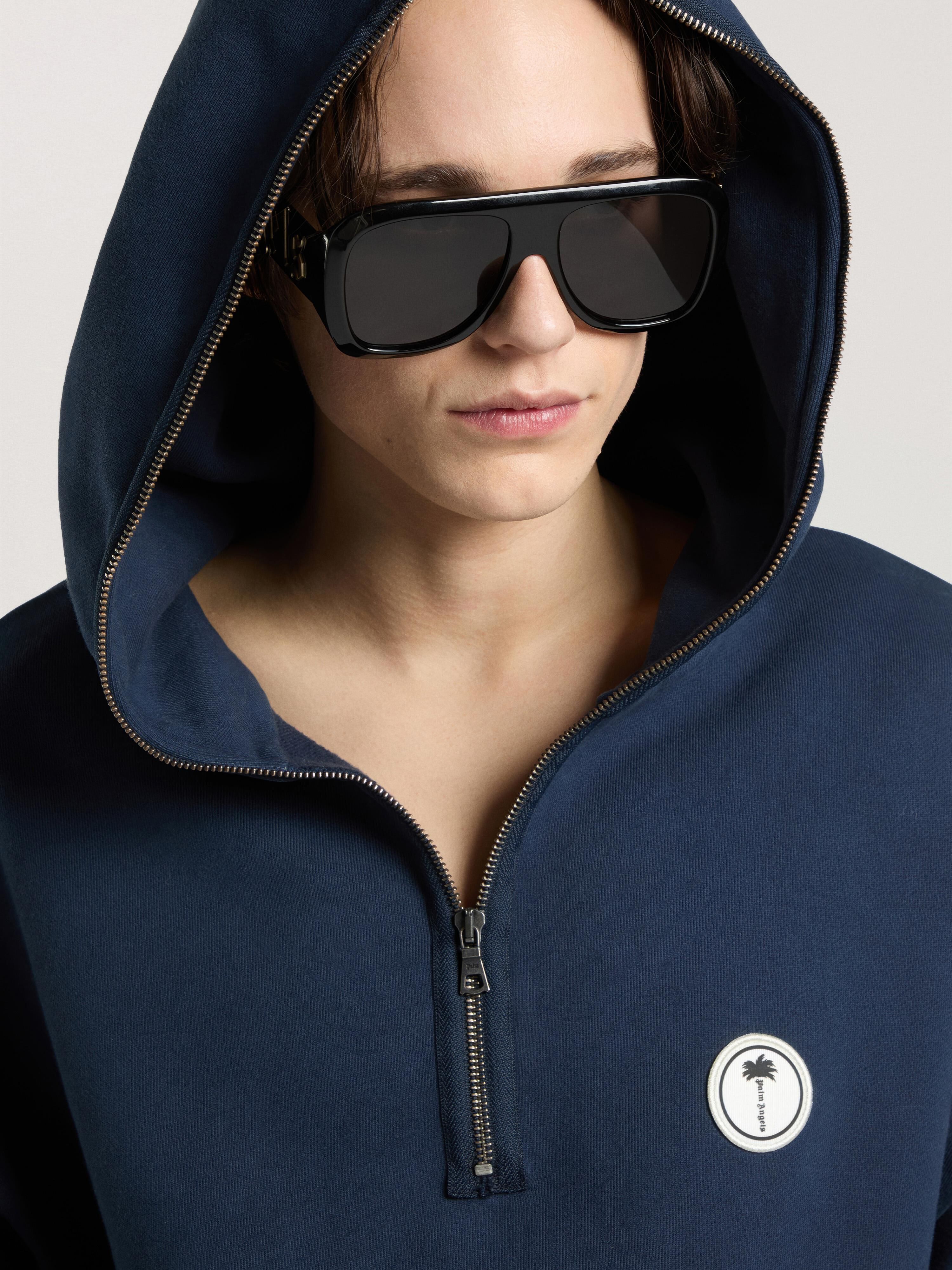 PALM ANGELS Palm Deco Loose Hoodie NAVY BLUE - OFF WHITE PAMBB08W26FL01