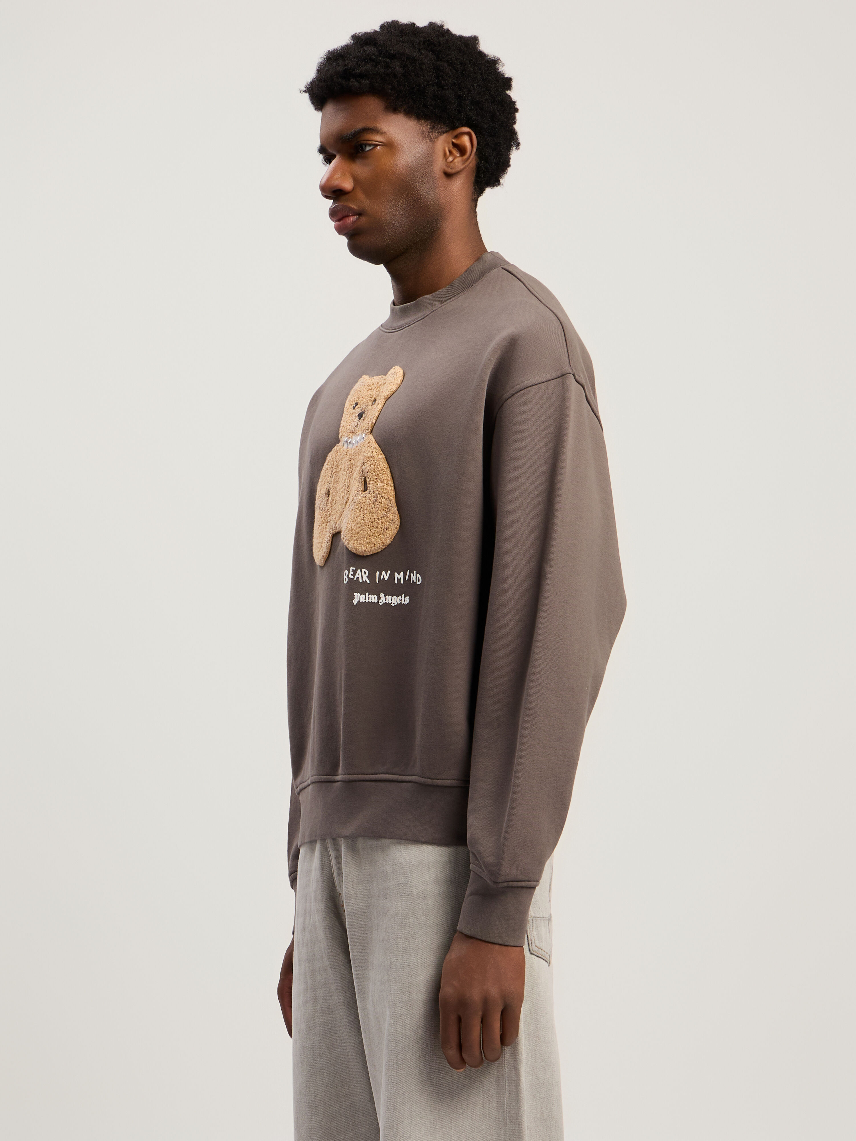 PALM ANGELS Bear In Mind Crewneck Sweatshirt DARK GREY - BROWN PMBA08HF25FLE004