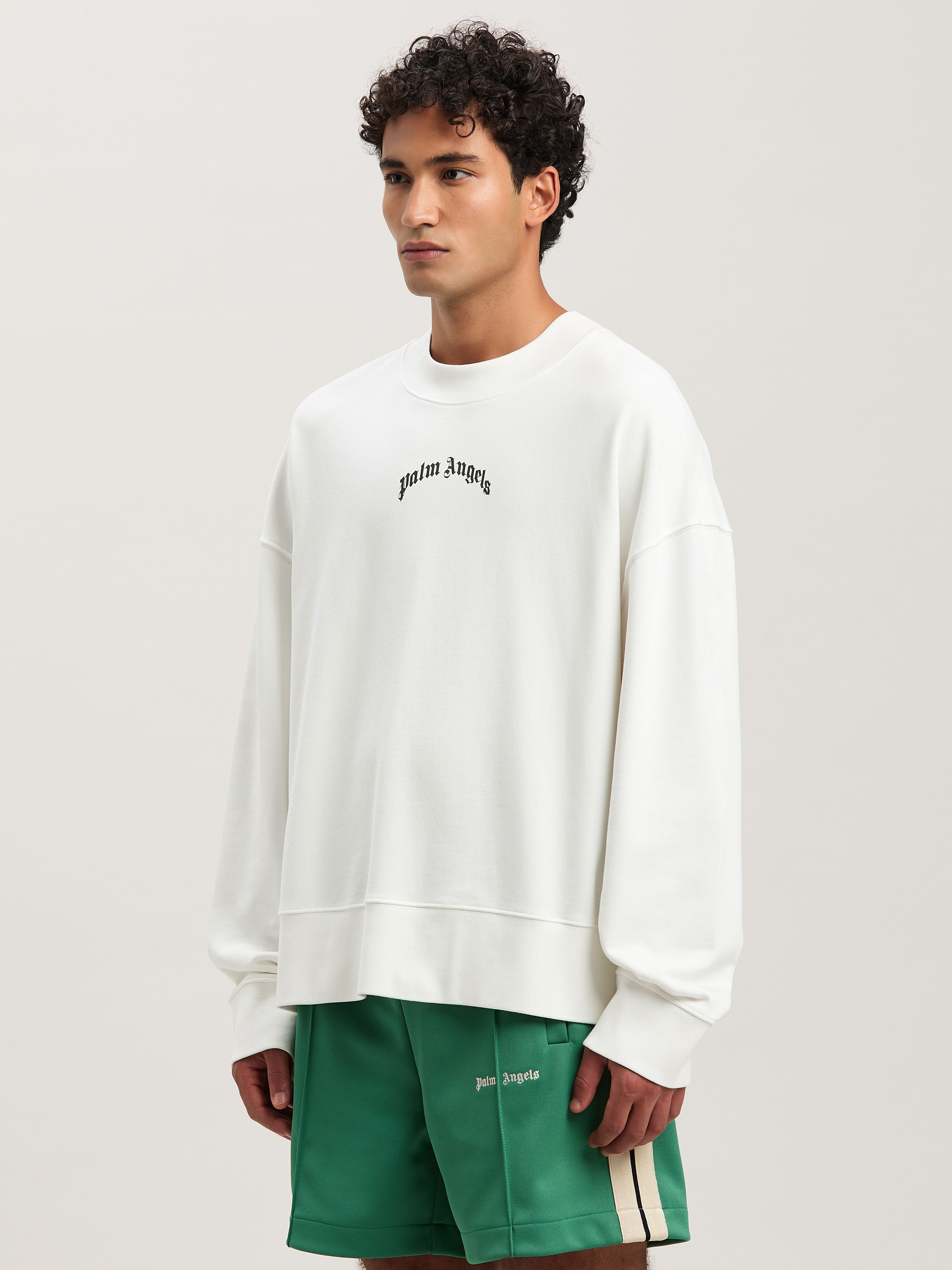 PALM ANGELS  Curved Logo crewneck Sweatshirt OFF WHITE - NERO PMBA080S25FLE001