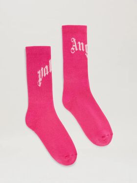 PALM ANGELS  Curved Logo short socks BLACK - OFF WHITE PWCH025S25FLE002