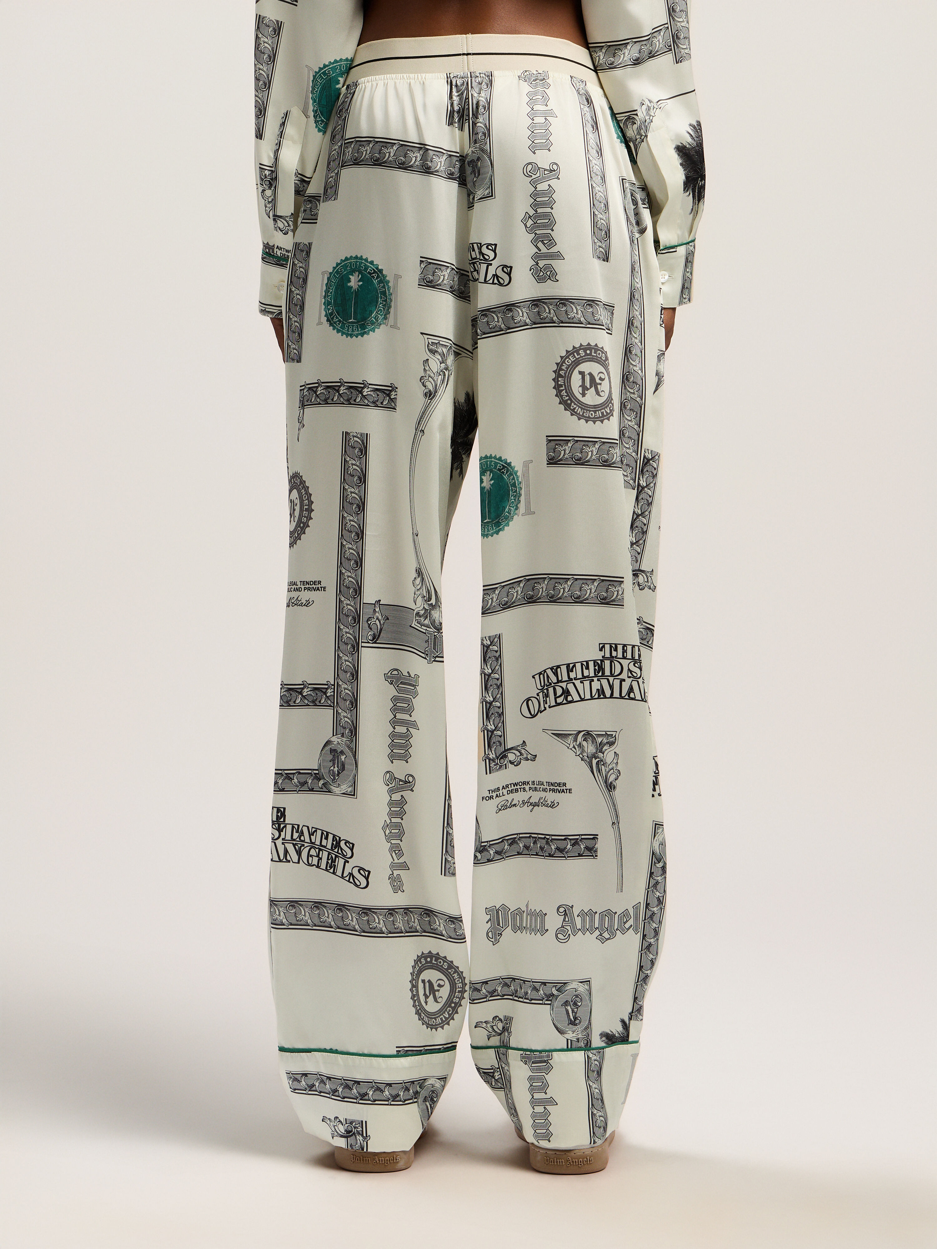 PALM ANGELS Dollar Print Pajama Pants IVORY - BLACK PWCA15FF25FAB002