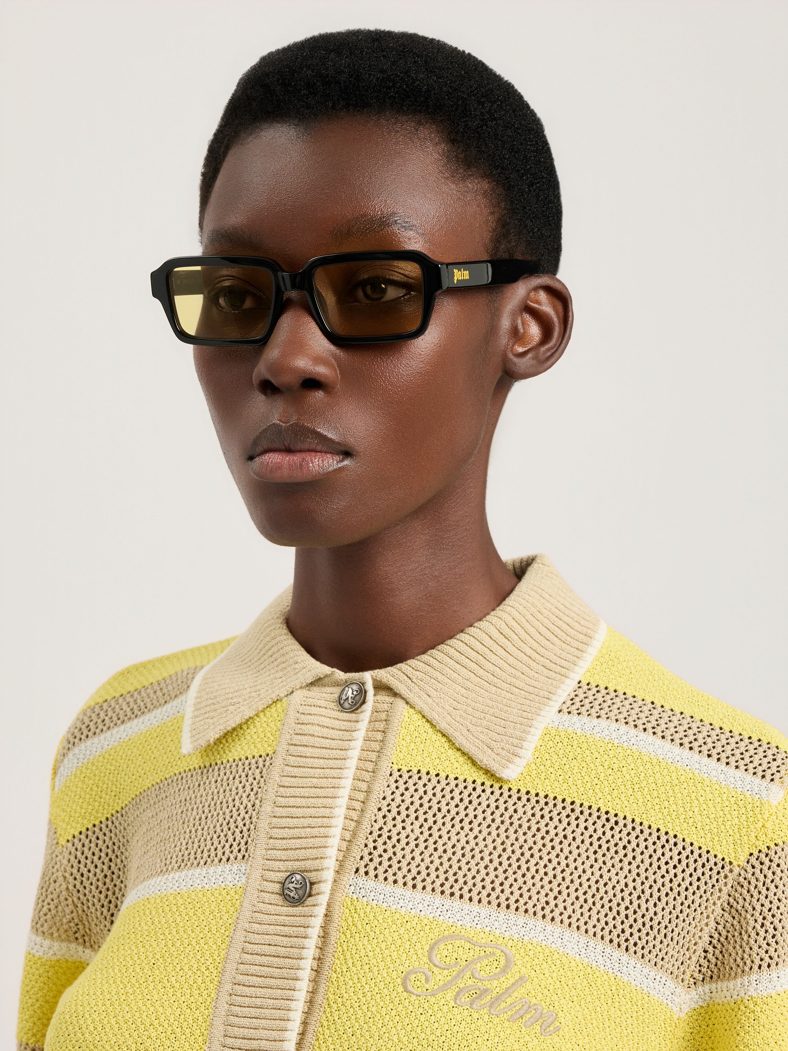 PALM ANGELS Homer Yellow Lens Sunglasses SHINY BLACK PA1025101853