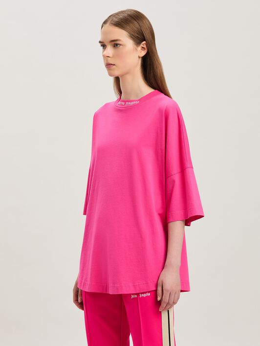 PALM ANGELS  Curved Logo oversize T-shirt FUCHSIA - SOFT PINK PWAA023S25JER002