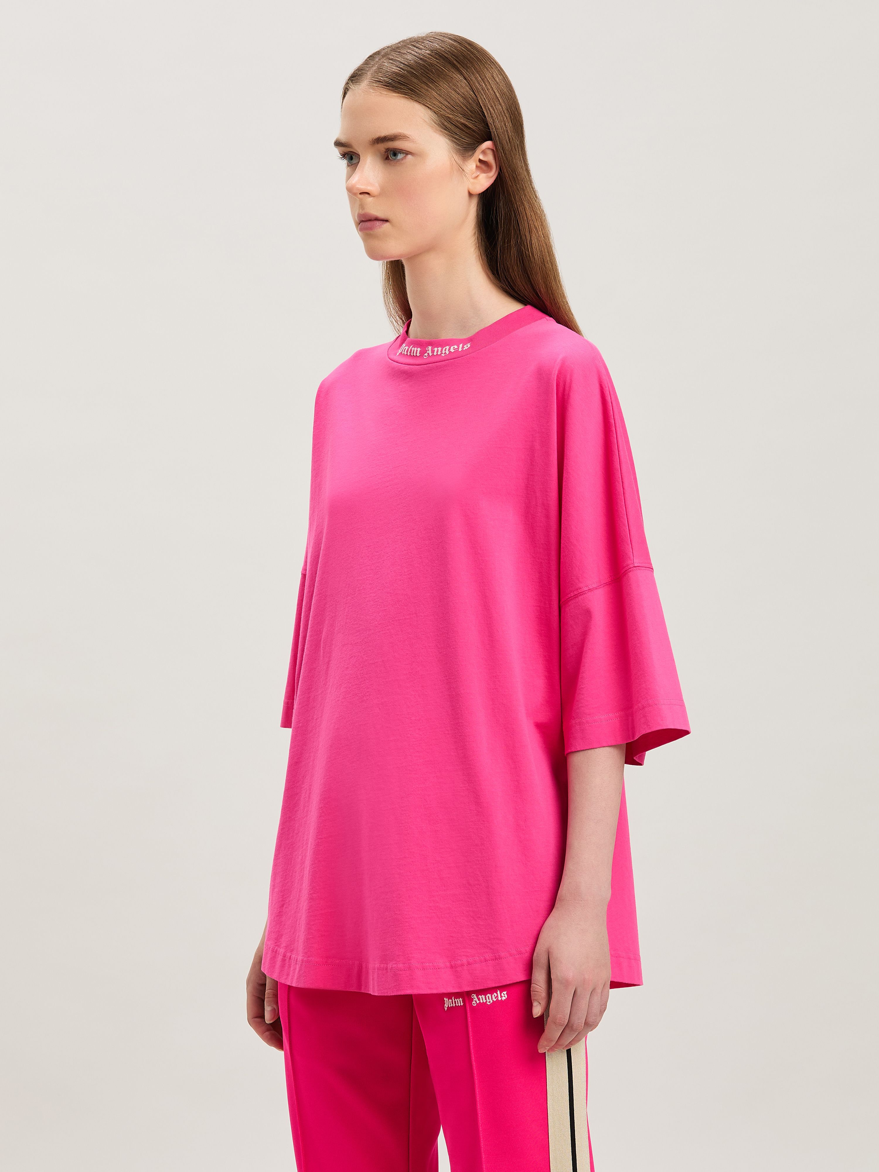 PALM ANGELS  Curved Logo oversize T-shirt FUCHSIA - SOFT PINK PWAA023S25JER002