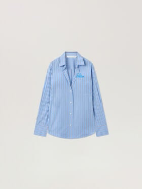 PALM ANGELS Palm Sway Oversized Shirt MEDIUM BLUE - OFF WHITE PAWGA02F26FB01