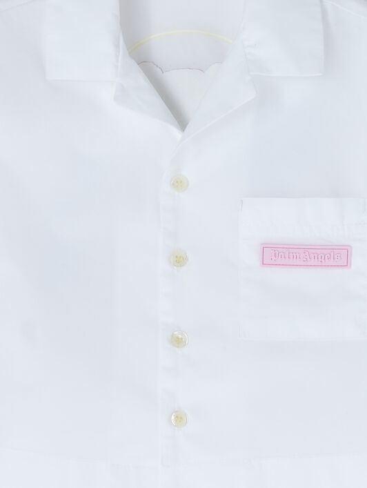 PALM ANGELS  Kurzärmeliges Crop Shirt mit Bärenengel WHITE - BROWN PGGG001C99FAB001