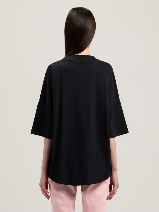 PALM ANGELS Neck Logo Over T-Shirt BLACK OFF WHITE PWAA07CS26JER004