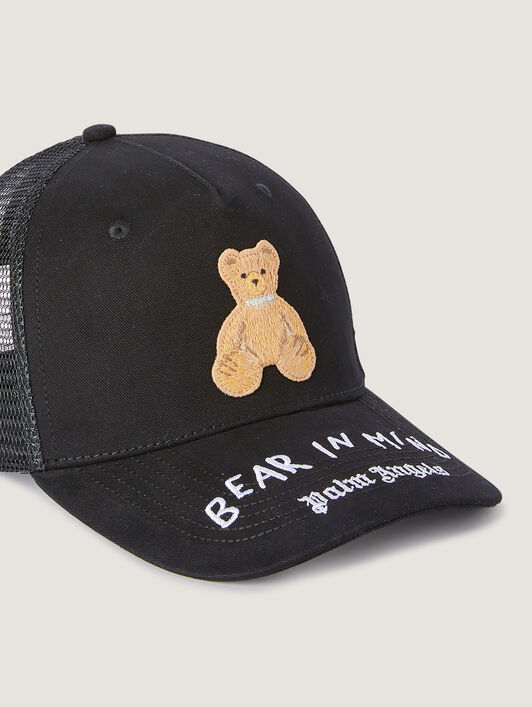 Bear In Mind Trucker Cap PALM ANGELS Bear In Mind Trucker Cap BLACK - BROWN PMLB068F25FAB001