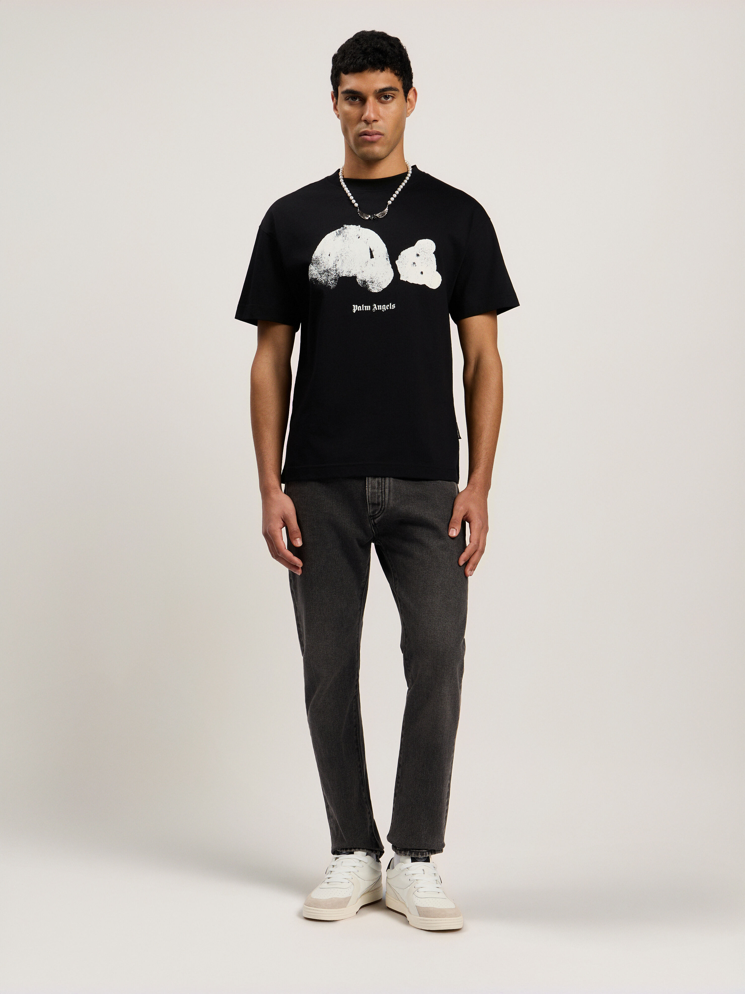 Spray Broken Bear T-Shirt in Black/White for Men | Palm Angels®