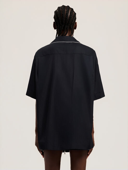 PALM ANGELS Curved Logo Bowling Shirt BLACK OFF WHITE PWGG005S26FAB001