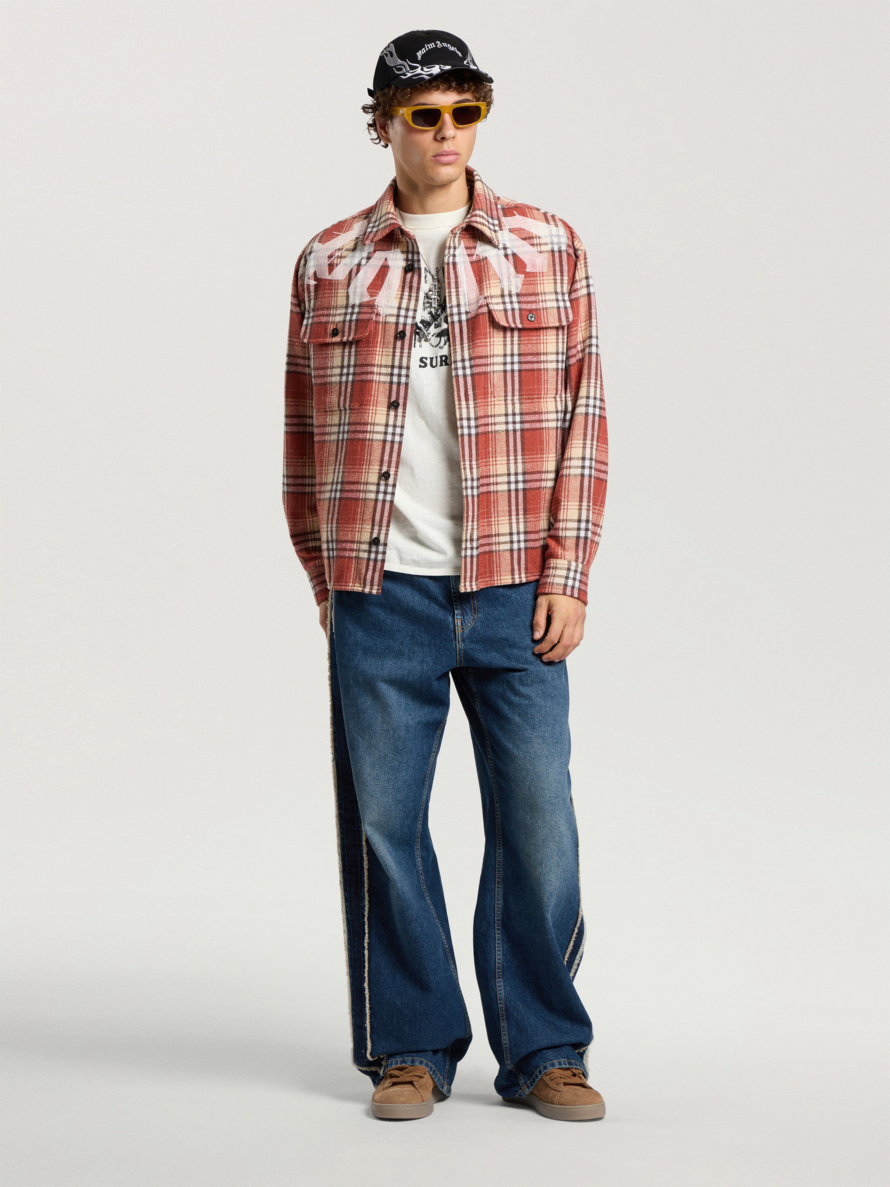 Big Neck Logo Loose Overshirt PALM ANGELS Big Neck Logo Loose Overshirt ORANGE - OFF WHITE PAMES02F26FB01