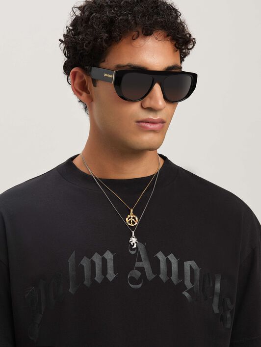 PALM ANGELS  Curved Logo T-shirt BLACK - BLACK PMAA001S25JER004