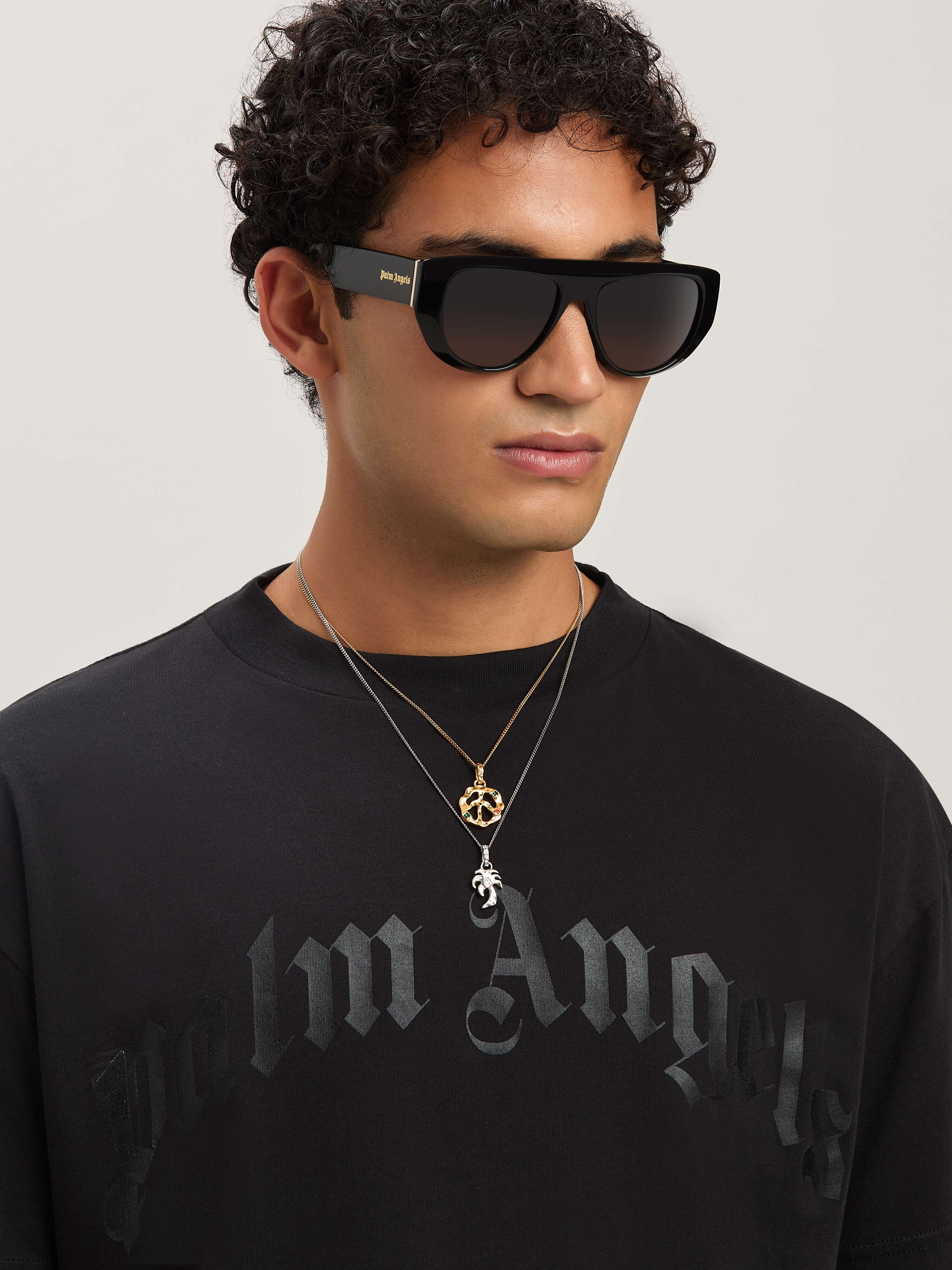 PALM ANGELS  Curved Logo T-shirt BLACK - BLACK PMAA001S25JER004
