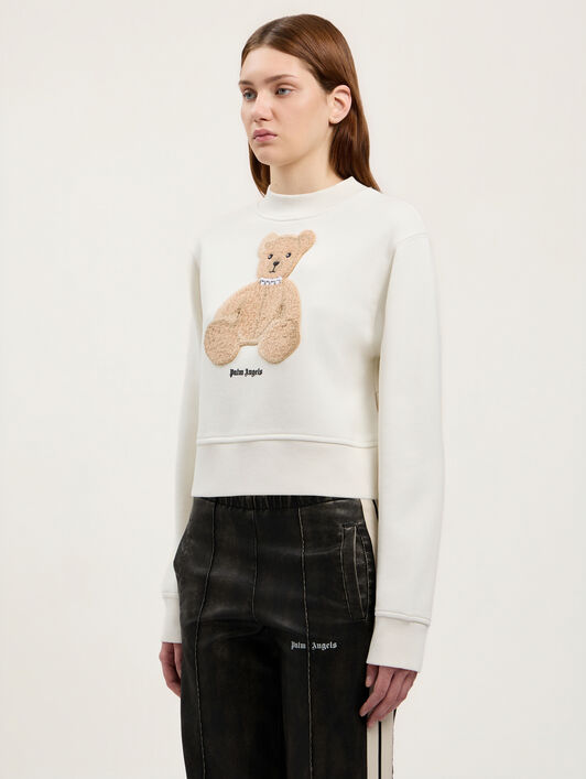 PALM ANGELS Bear Fitted Sweatshirt OFF WHITE BROWN PWBA016S26FLE006