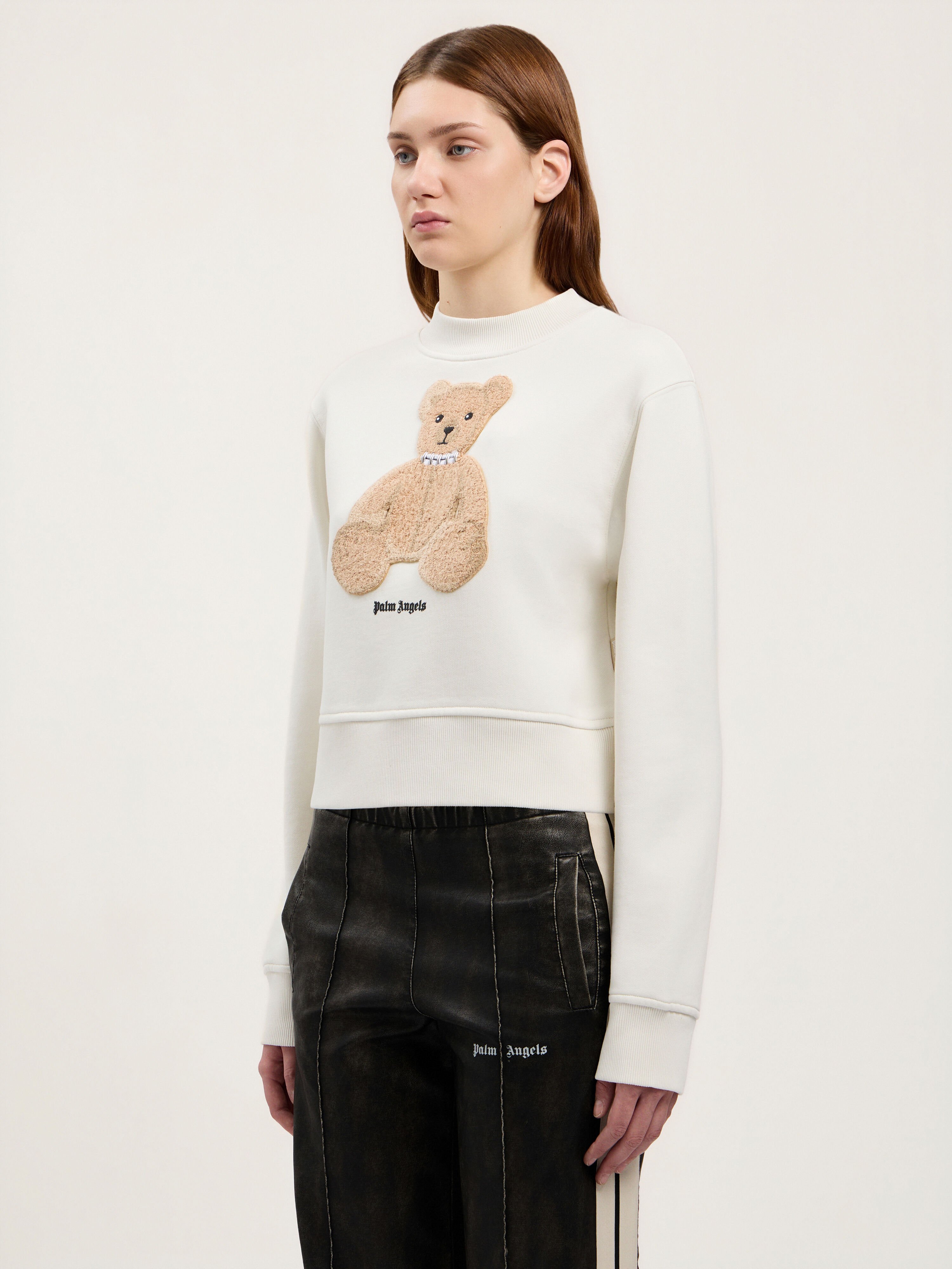 PALM ANGELS Bear Fitted Sweatshirt OFF WHITE BROWN PWBA016S26FLE006