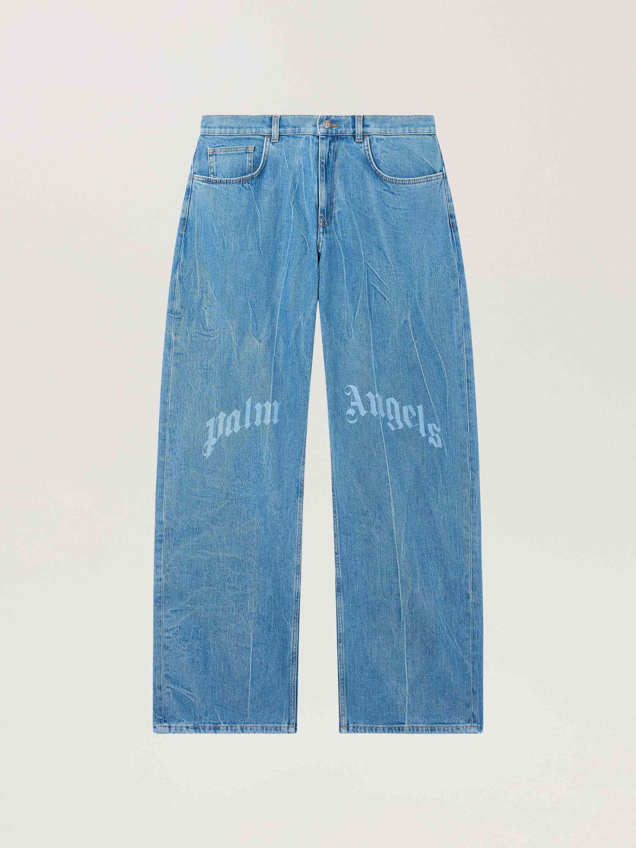 Splitted Curved Logo Loose Jeans PALM ANGELS Splitted Curved Logo Loose Jeans LIGHT BLUE - LIGHT BLUE PAMYA01F26DN03
