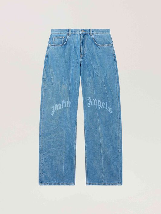 Splitted Curved Logo Loose Jeans PALM ANGELS Splitted Curved Logo Loose Jeans LIGHT BLUE - LIGHT BLUE PAMYA01F26DN03