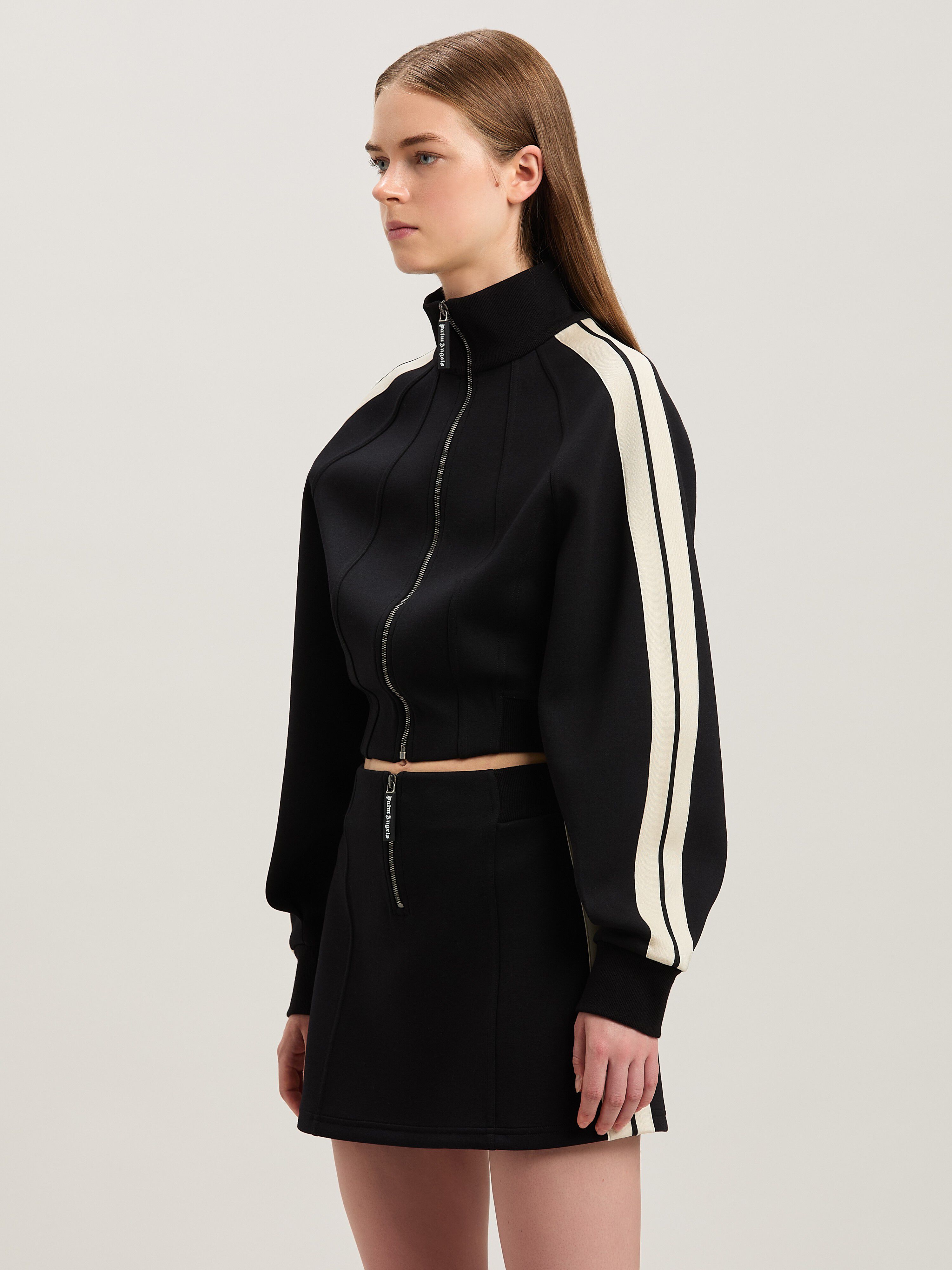 PALM ANGELS  Neopren Cropped Trainingsjacke BLACK - OFF WHITE PWEA127S25FAB001