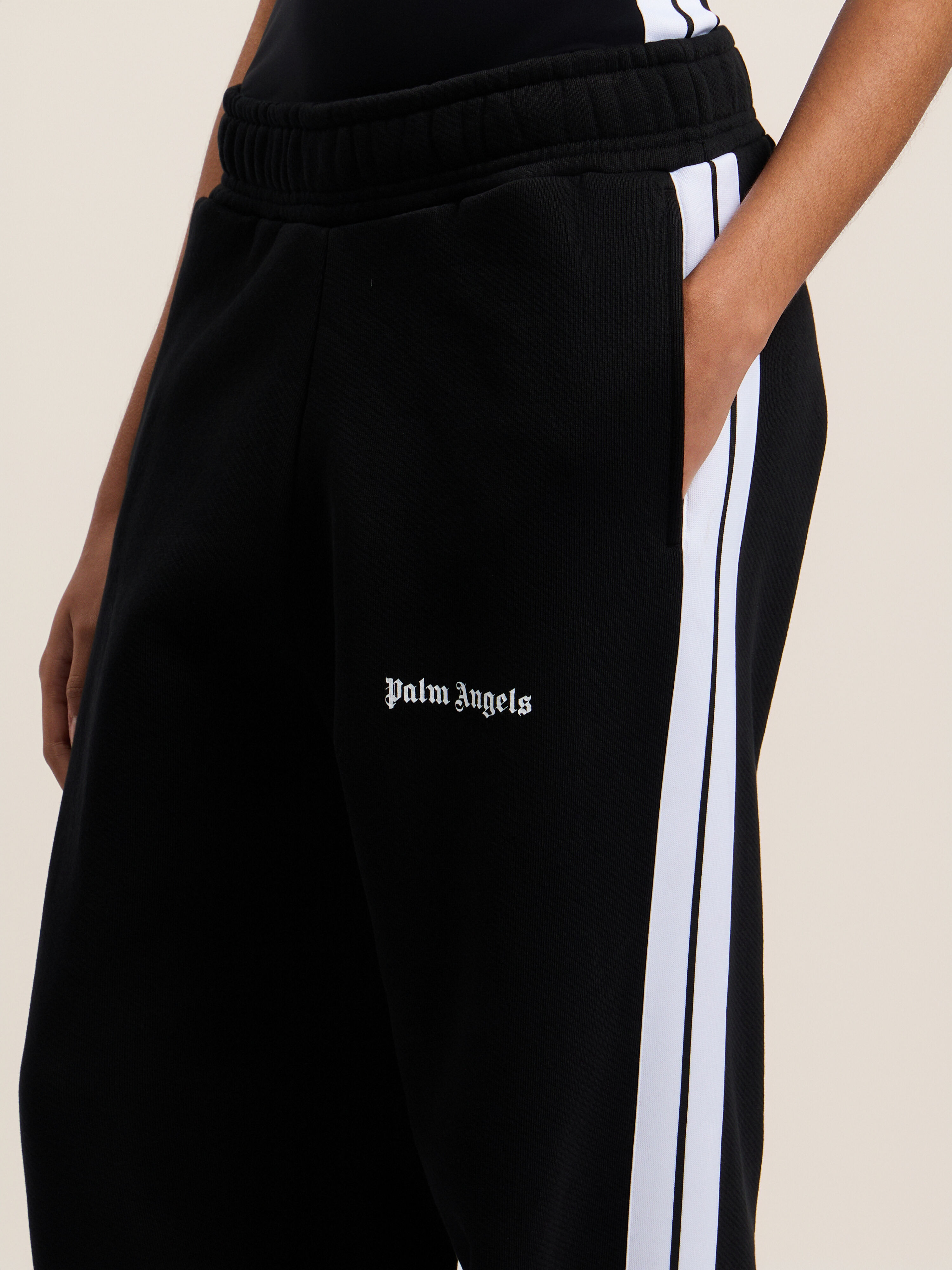 PALM ANGELS Track Sweatpants BLACK WHITE PWCH006C99FLE002