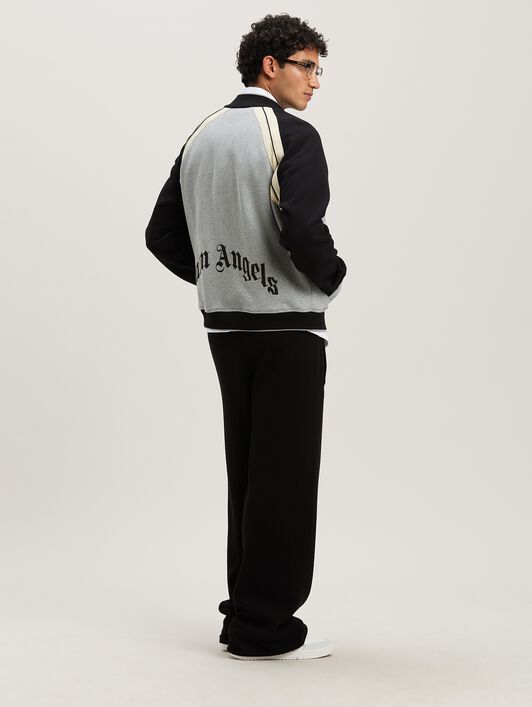 PALM ANGELS  Curved Logo Varsity Jacket GREY MELANGE - BLACK PMEK010S25FAB001