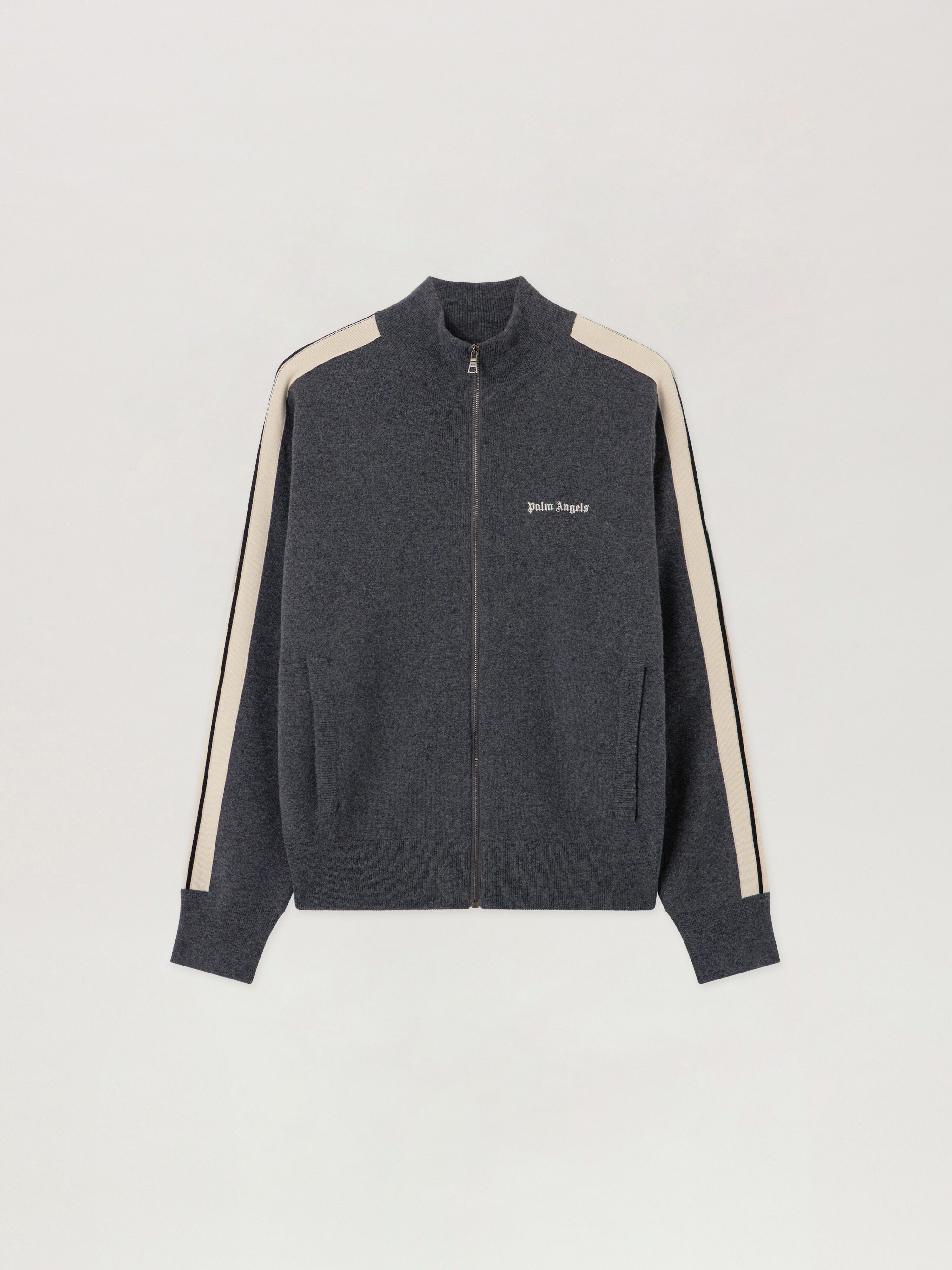 PALM ANGELS Classic Logo Knit Track Jacket DARK GREY - OFF WHITE PMHA063F25KNI001