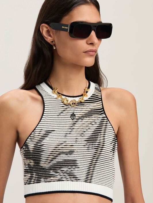 PALM ANGELS  Palms jacquared knit top OFF WHITE - BLACK PWHT028S25KNI001