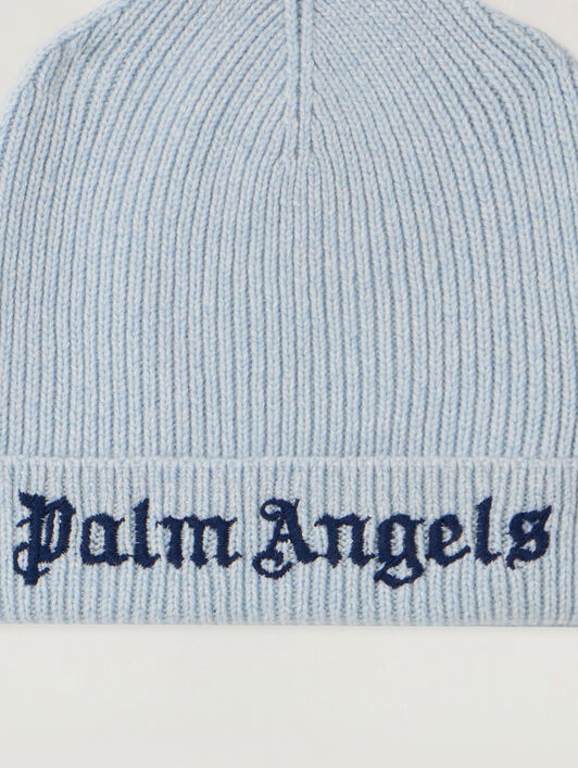 Logo Knit Beanie PALM ANGELS Logo Knit Beanie LIGHT BLUE - NAVY BLUE PBLC006F25KNI001