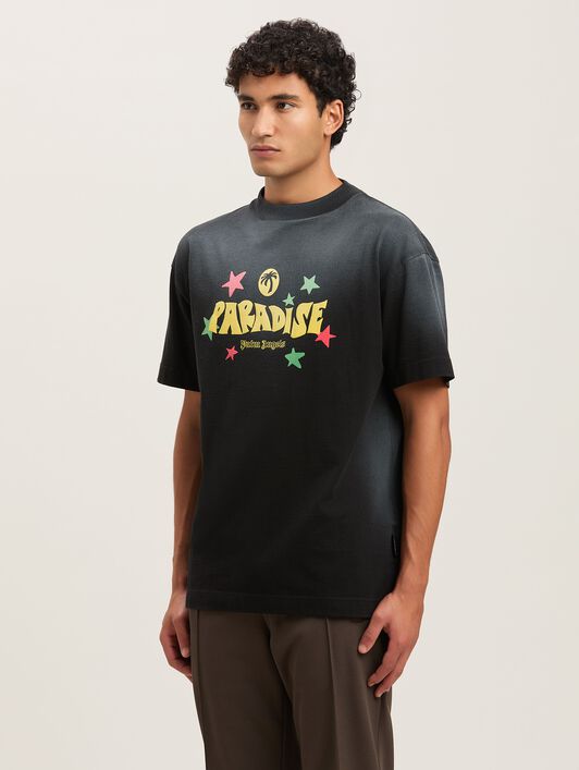 PALM ANGELS  Paradise T-shirt BLACK - YELLOW PMAA001S25JER001