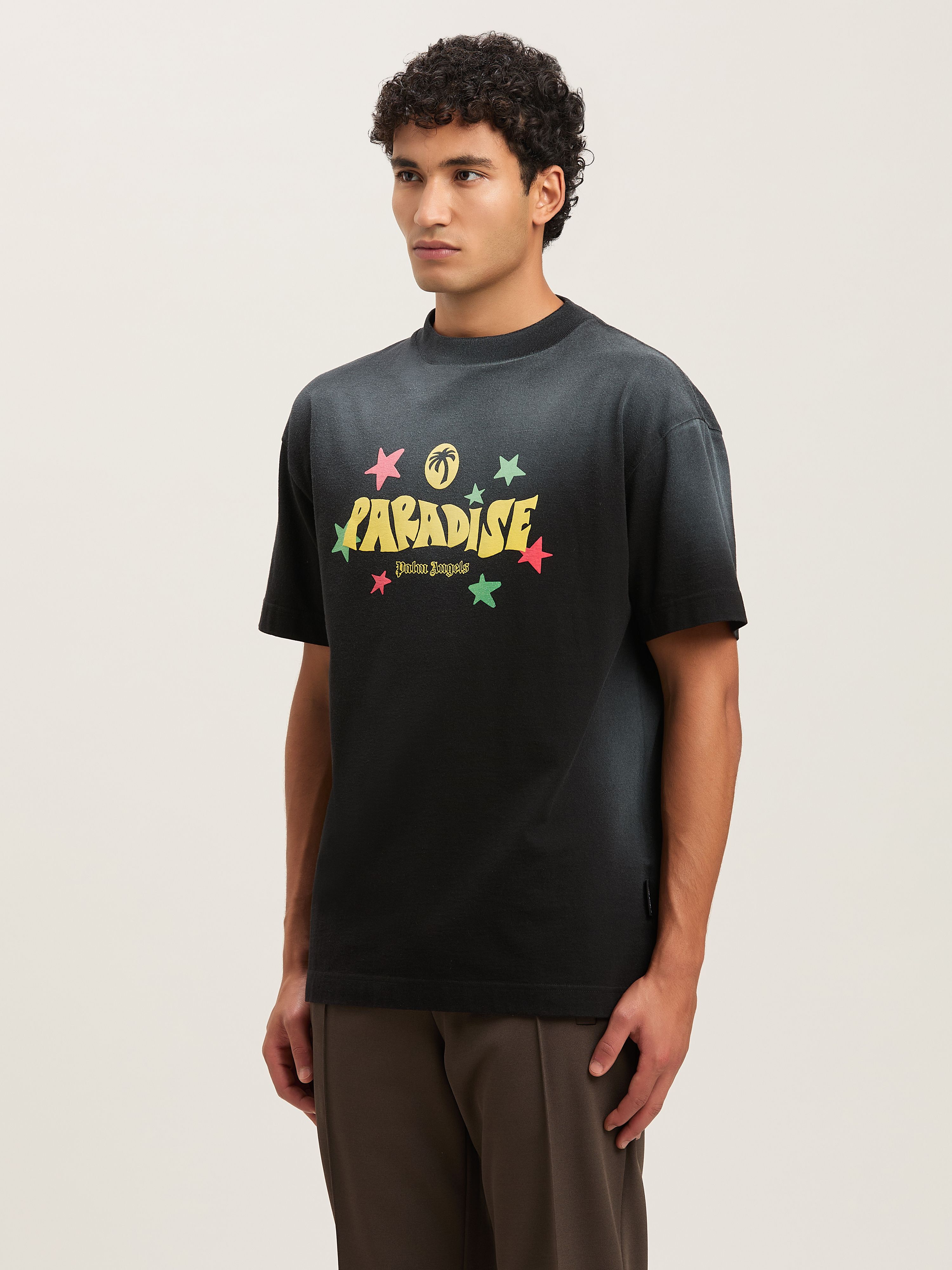 PALM ANGELS  Paradise T-shirt BLACK - YELLOW PMAA001S25JER001