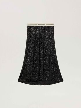 PALM ANGELS Logo Essential Sequins Midi Skirt BLACK - CREAM PAWCW02W26FB01