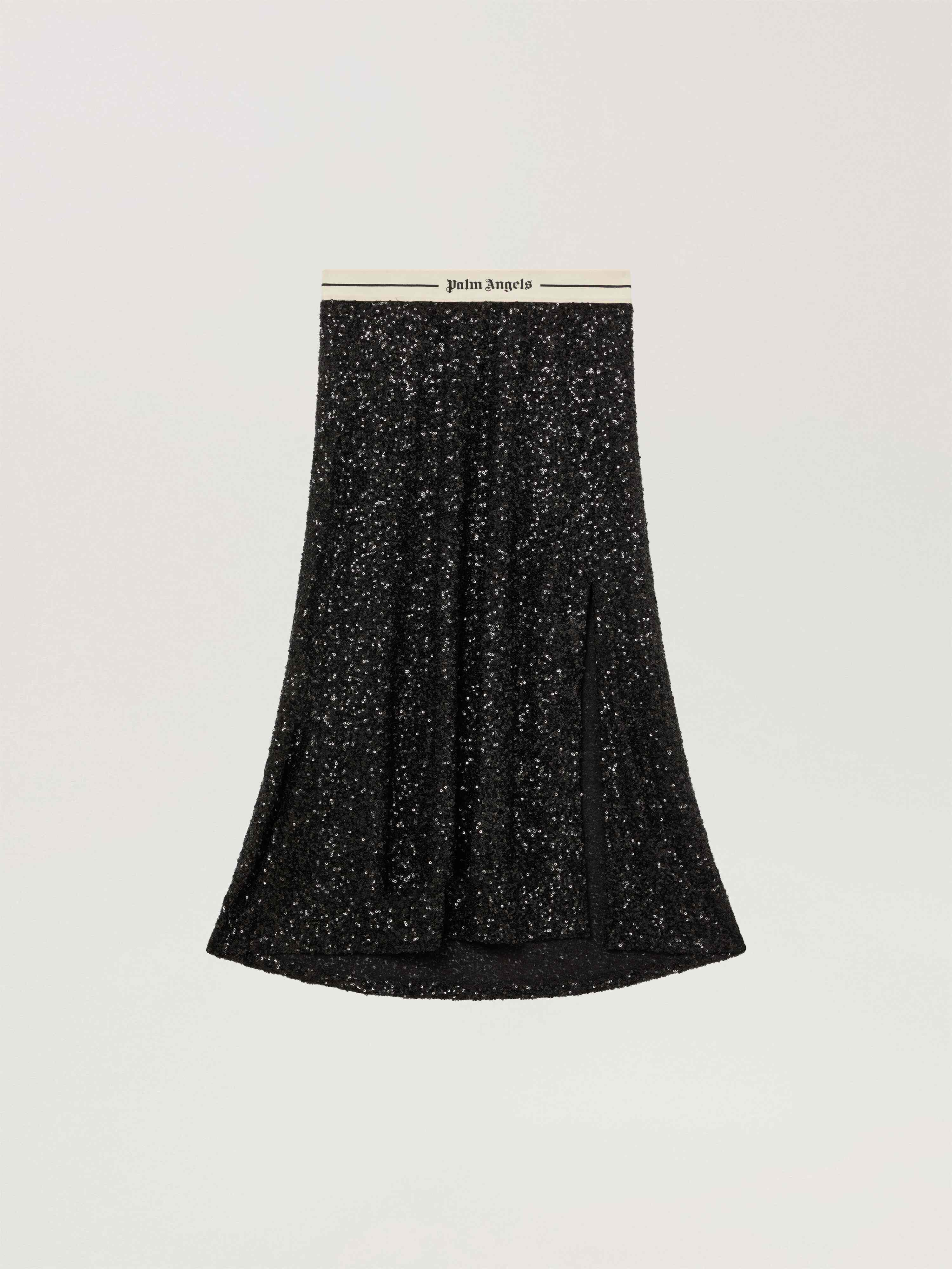 Logo Essential Sequins Midi Skirt PALM ANGELS Logo Essential Sequins Midi Skirt BLACK - CREAM PAWCW02W26FB01