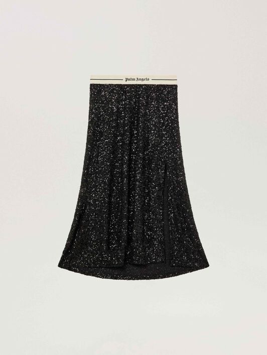Logo Essential Sequins Midi Skirt PALM ANGELS Logo Essential Sequins Midi Skirt BLACK - CREAM PAWCW02W26FB01