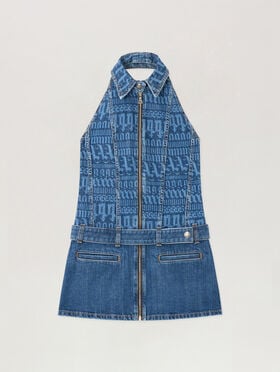 PALM ANGELS All-over Logo Denim Dress LIGHT BLUE OFF WHITE PWYM015S26DEN001