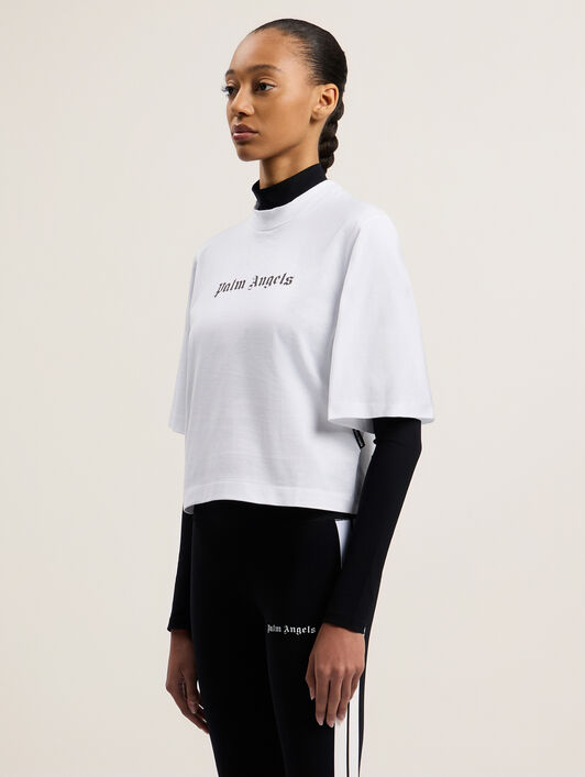 PALM ANGELS Classic Logo Cropped T-Shirt WHITE BLACK PWAA020C99JER016