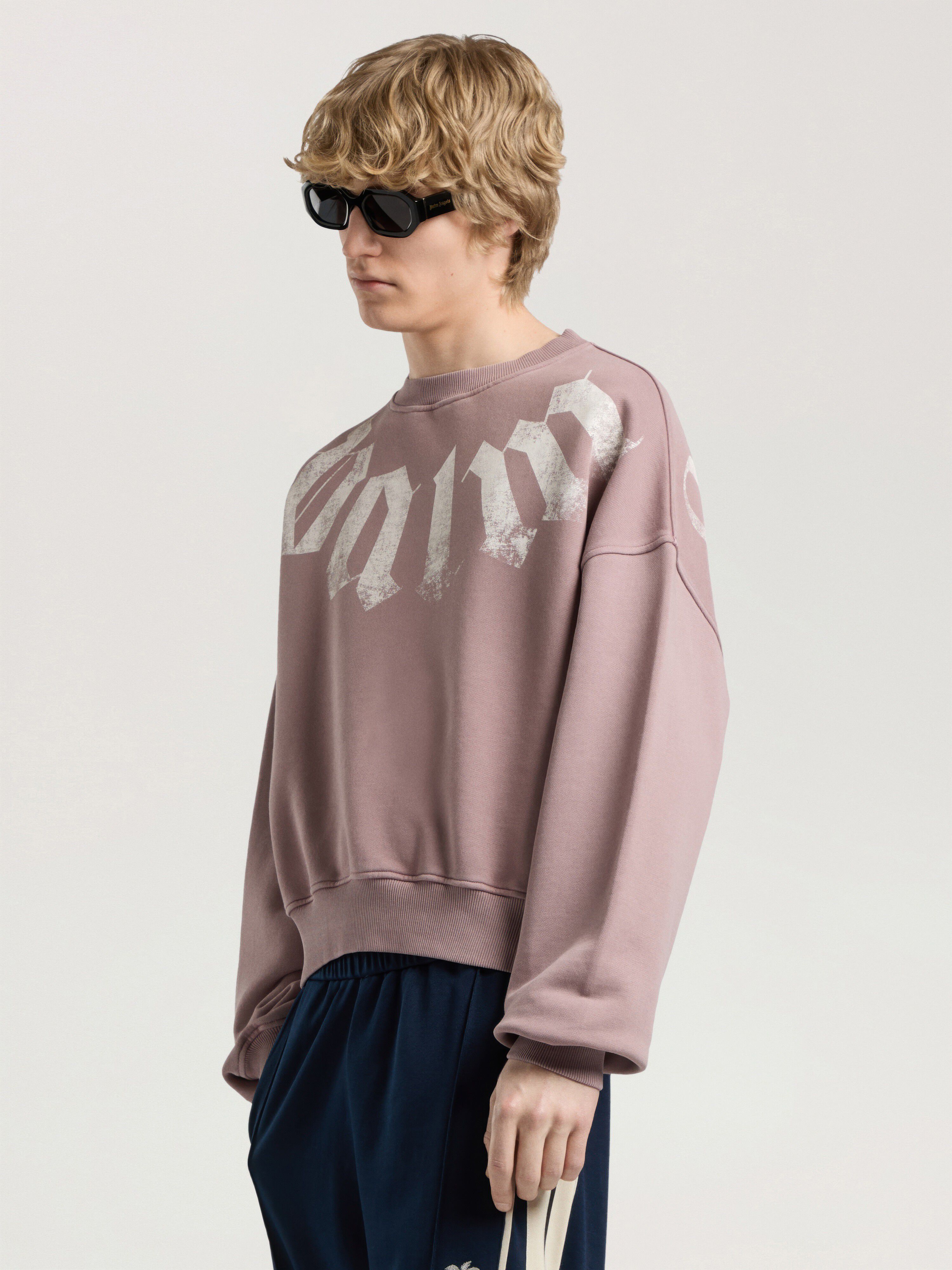 Big Neck Logo Loose Sweatshirt PALM ANGELS Big Neck Logo Loose Sweatshirt MAUVE - OFF WHITE PAMBA04F26FL01