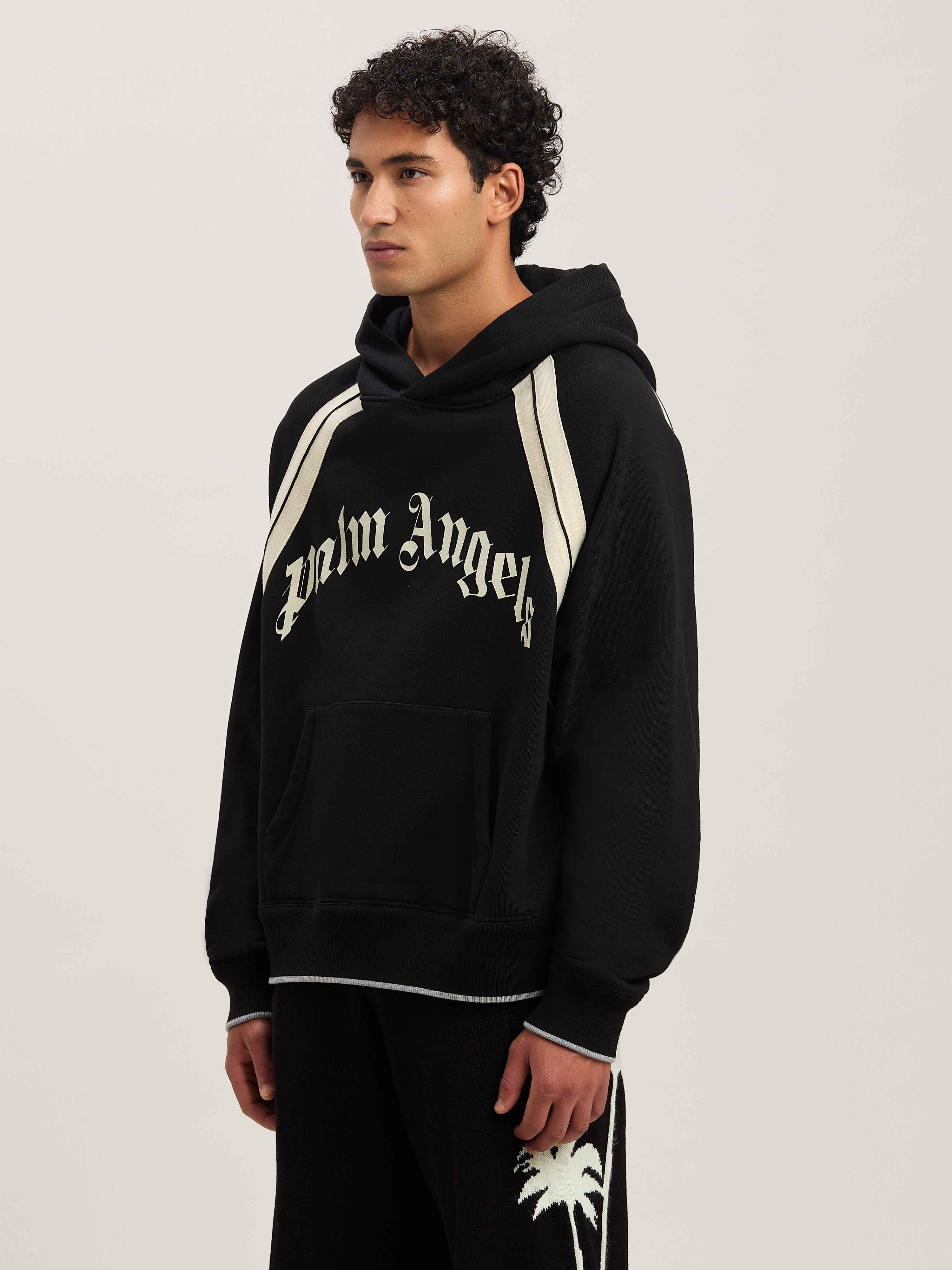 PALM ANGELS  Hoodie mit geschwungenem Logo BLACK - IVORY PMBB171S25FLE001