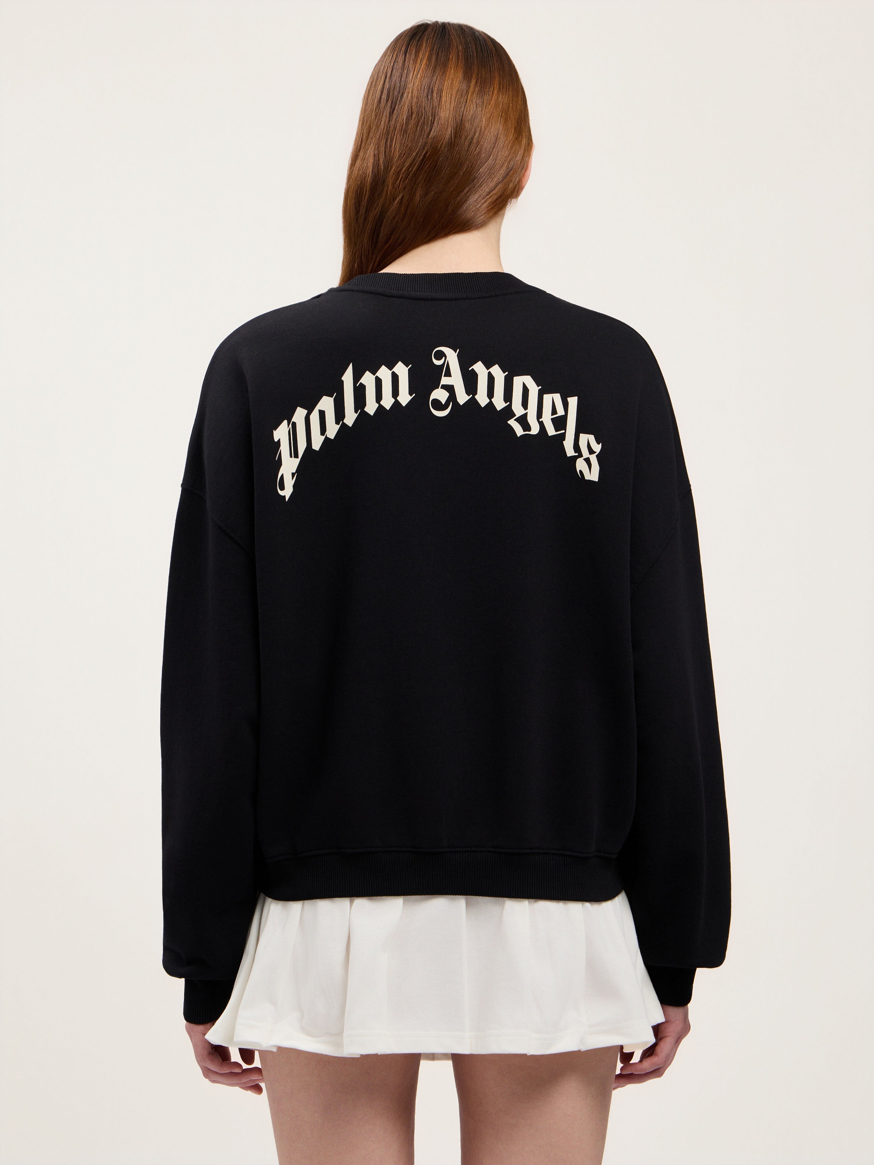 PALM ANGELS Curved Logo Crop Sweatshirt BLACK TOFU PWBA05DS26FLE001