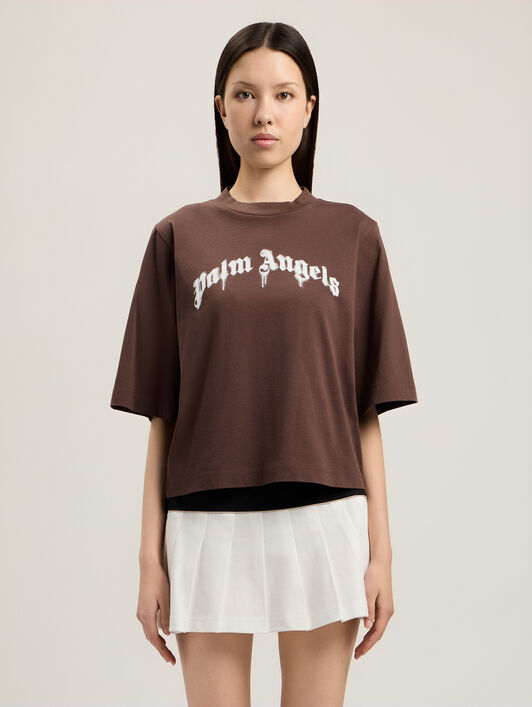 PALM ANGELS Curved Logo Boxy T-Shirt BLACK OFF WHITE PWAA079S26JER004