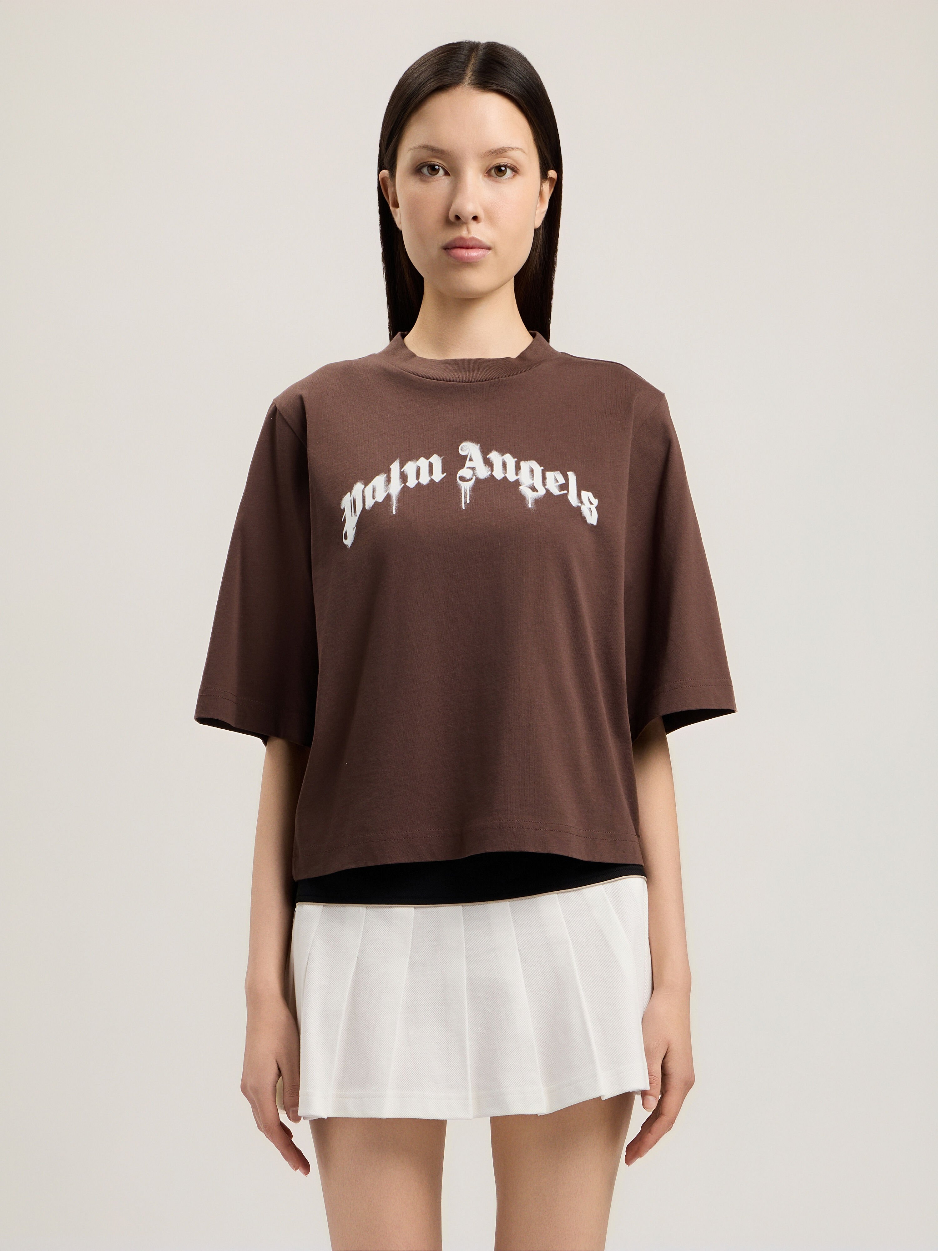 PALM ANGELS Curved Logo Boxy T-Shirt BLACK OFF WHITE PWAA079S26JER004