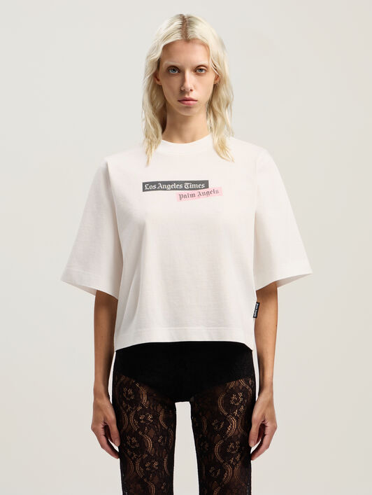 PALM ANGELS Paxlatimes Cropped Tee OFF WHITE - MULTICOLOR PWAA079F25JER004