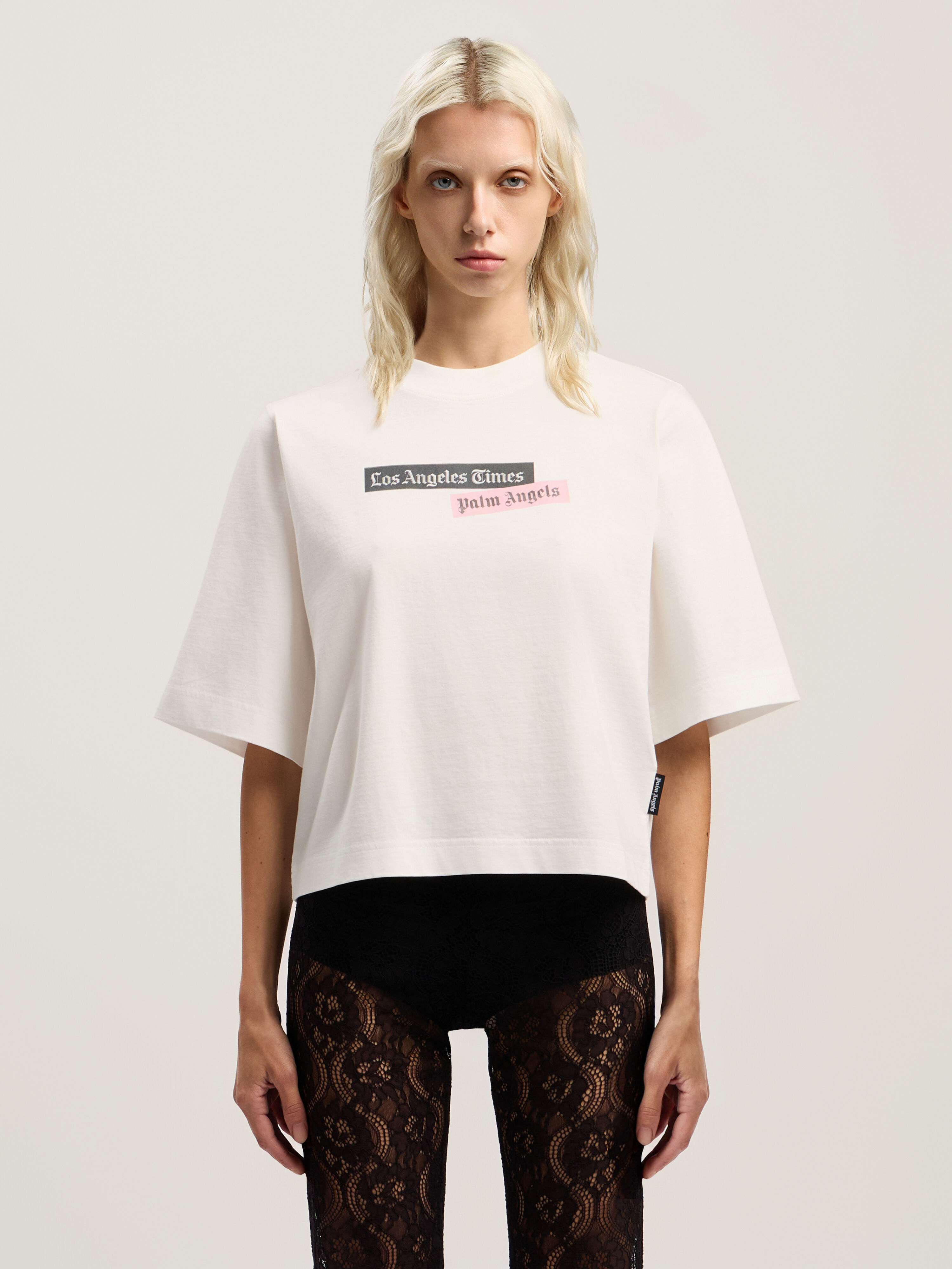 PALM ANGELS Paxlatimes Cropped Tee OFF WHITE - MULTICOLOR PWAA079F25JER004