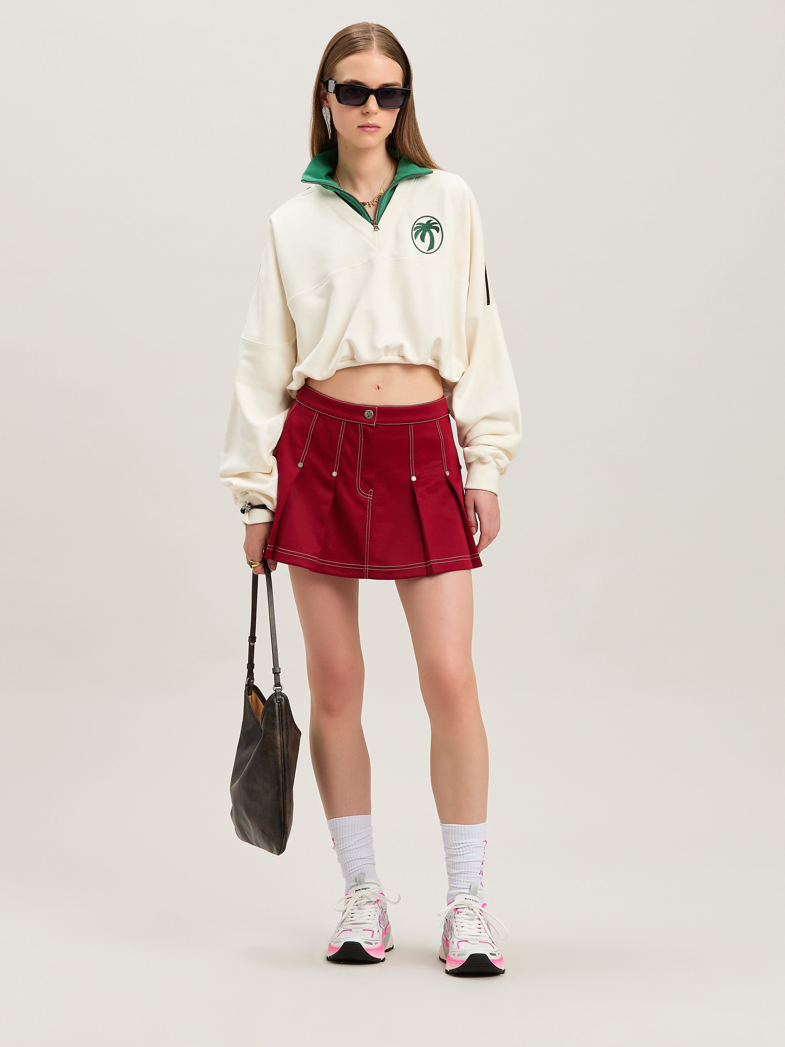 PALM ANGELS  Pleated Mini Skirt RED - RED PWCC085S25FAB001