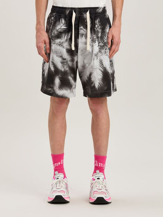 PALM ANGELS  Bluprint Palms shorts BLACK - OFF WHITE PMCB058S25FAB002