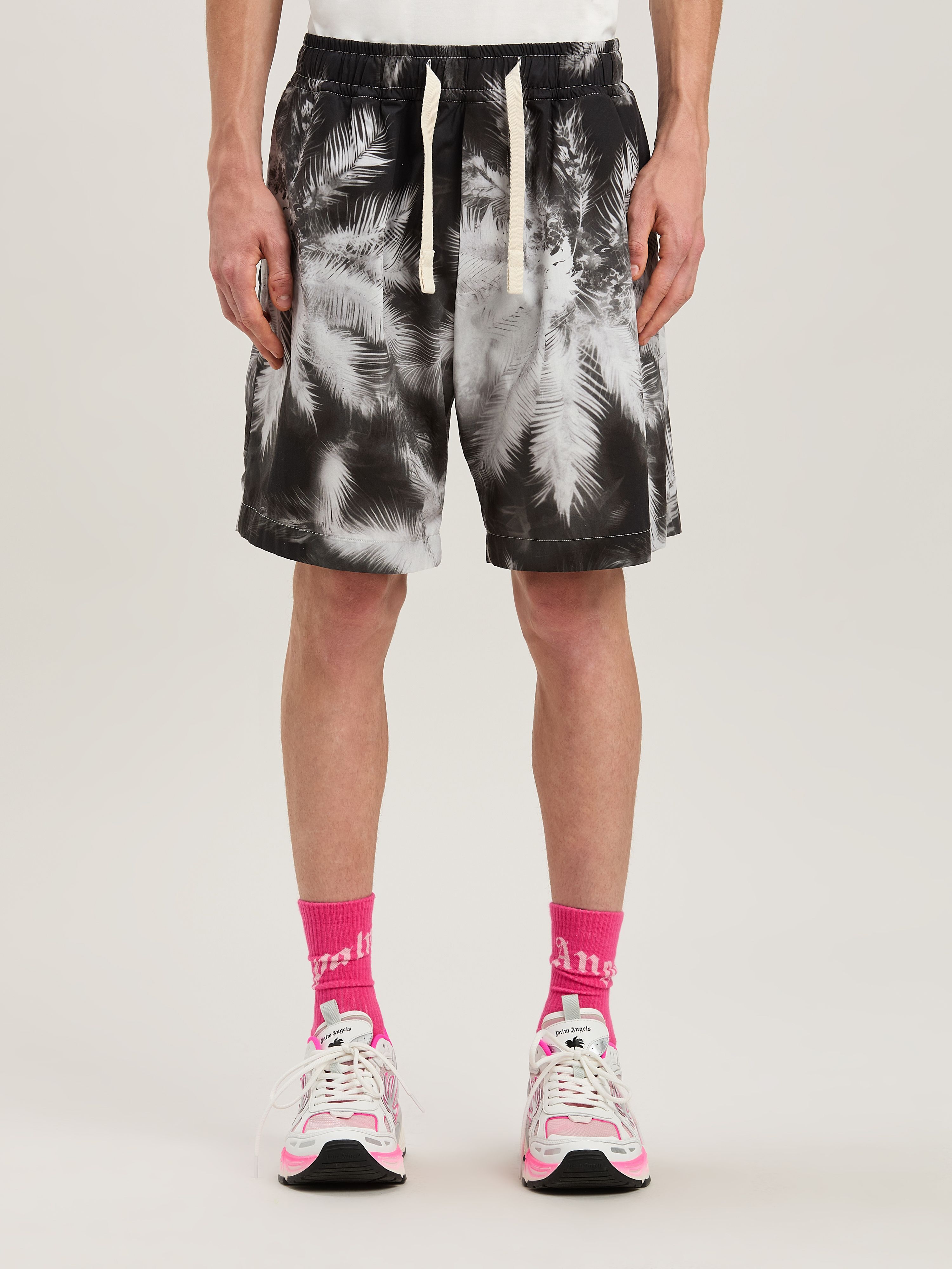 PALM ANGELS  Bluprint Palms shorts BLACK - OFF WHITE PMCB058S25FAB002