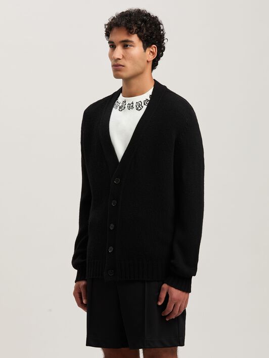 PALM ANGELS  Curved Logo knit cardigan BLACK - GREY MELANGE PMHB035S25KNI001
