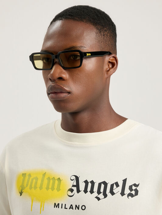 PALM ANGELS Homer Yellow Lens Sunglasses SHINY BLACK PA1025101853