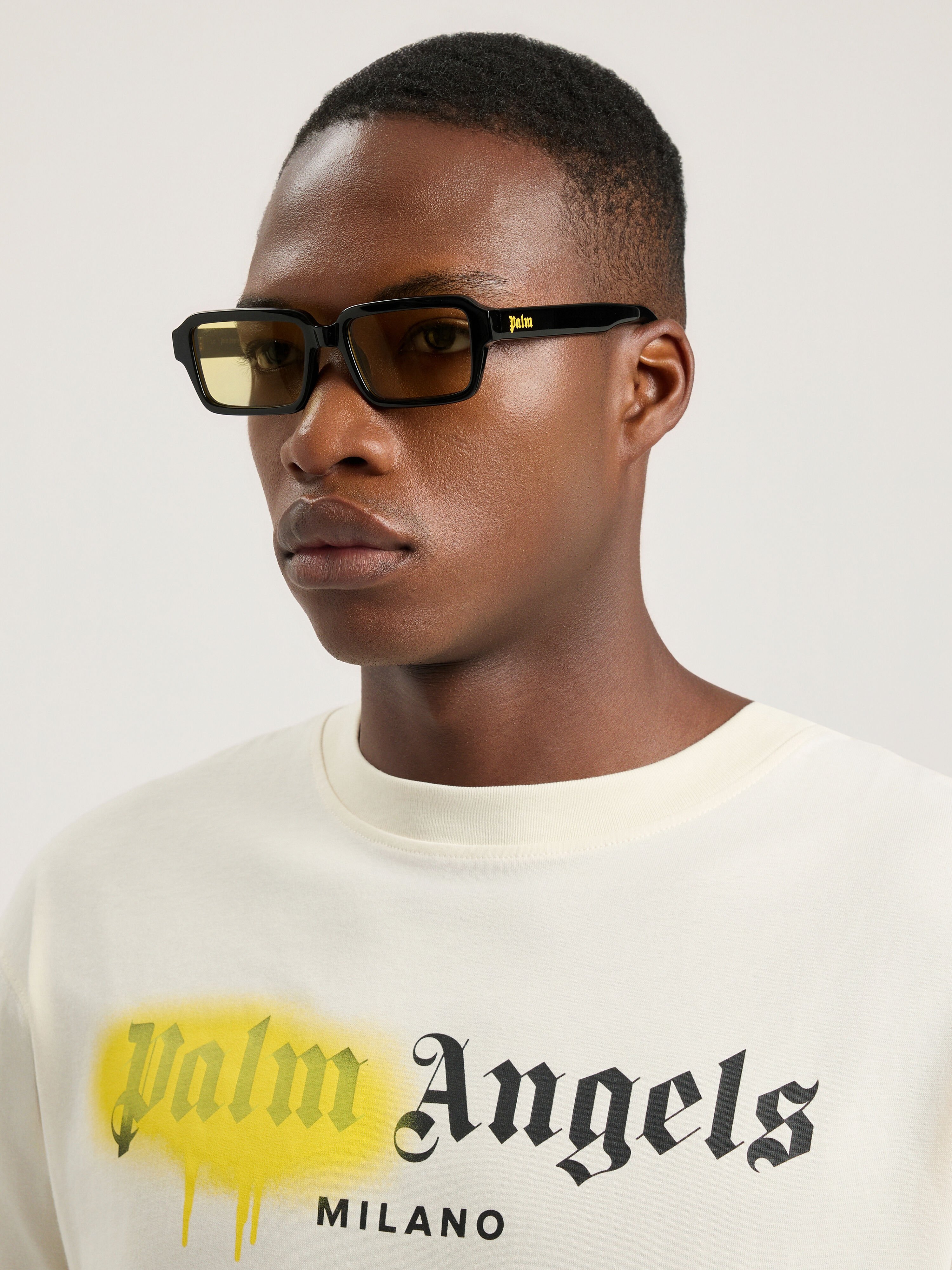 PALM ANGELS Homer Yellow Lens Sunglasses SHINY BLACK PA1025101853